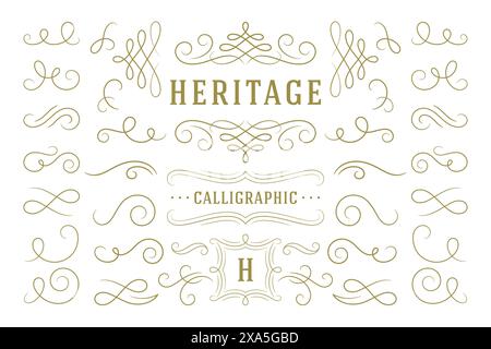 Calligraphic design elements vintage ornaments swirls and scrolls ornate decorations vector design elements. Good for retro design, greeting cards, ce Stock Vector
