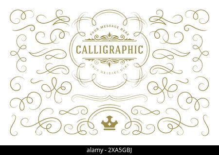 Calligraphic design elements vintage ornaments swirls and scrolls ornate decorations vector design elements. Good for retro design, greeting cards, ce Stock Vector