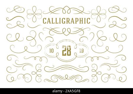 Calligraphic design elements vintage ornaments swirls and scrolls ornate decorations vector design elements. Good for retro design, greeting cards, ce Stock Vector