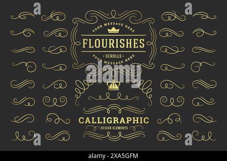 Calligraphic design elements vintage ornaments swirls and scrolls ornate decorations vector design elements. Good for retro design, greeting cards, ce Stock Vector