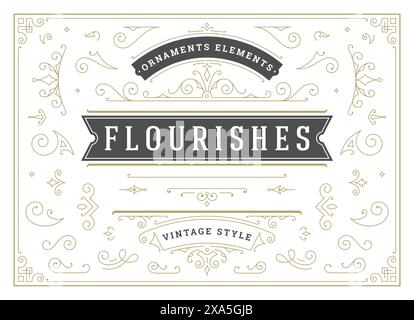 Vintage ornaments swirls and scrolls decorations design elements vector set. Flourishes calligraphic combinations for retro design, greeting cards, ce Stock Vector