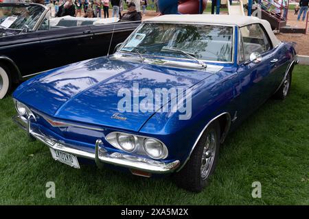 A restored 1965 Chevrolet Corvair in the Moab Rotary Car Show in Moab, Utah. Stock Photo