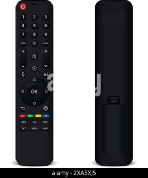 Front View Remote Control Front and back view of digital TV setup box with remote controller ...
