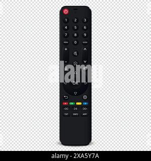 Realistic TV remote control isolated on transparent background. Vector illustration Stock Vector