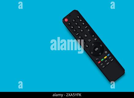 TV remote control top view isolated on blue background. Vector illustration. Stock Vector