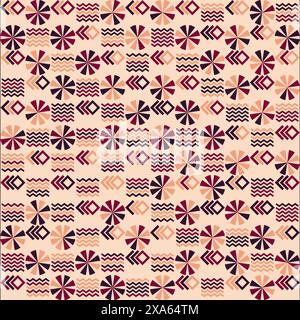Geometric pattern in pink, brown, and red tones with small diamond shapes Stock Photo