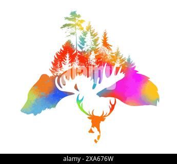 Silhouettes of rainbow animals symbol of the forest. hand drawing. Not AI. Vector illustration Stock Vector