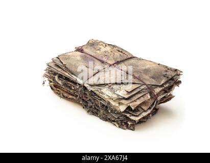 Stack  of old aged letters isolated on white Stock Photo