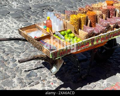 A diverse assortment of items in a trolley cart Stock Photo