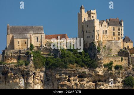 Chateau de Beynac from Chateau des Milandes, Dordogne, Nouvelle-Aquitaine, France. Stock Photo