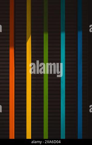 The colorful stripes decorating the building facade. Stock Photo