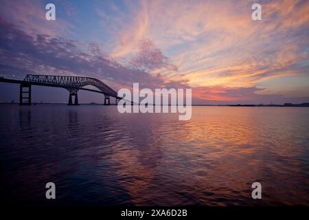 BALTIMORE, MD - JUNE 6, 2010 : Archive photo of the Francis Scott Key Bridge spanning the Baltimore Inner Harbor of the Chesapeake Bay. Stock Photo