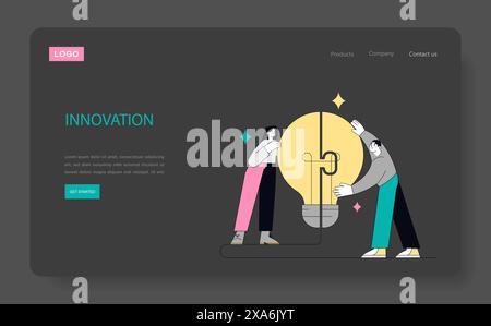 Soft Skills concept. Team members collaborating to light up a metaphorical bulb. Creative thinking, teamwork, and problem-solving. Vector illustration. Stock Vector