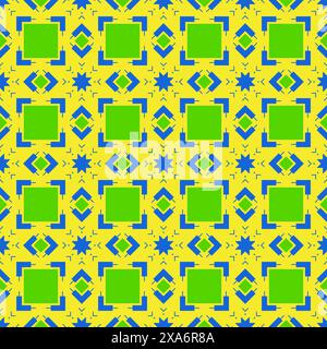 Abstract geometric design with green and blue squares and lines Stock Photo
