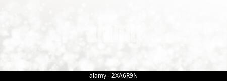 Bokeh white background. Defocused wide texture. Blurry soft lights. Abstract shiny effect. Silver glow wallpaper. Magic holiday design. Sparkling post Stock Vector