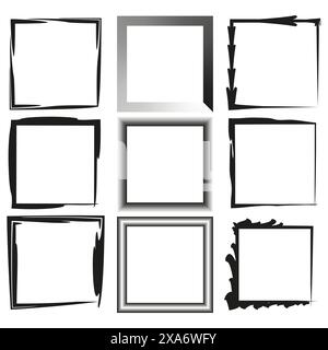 Assorted black and white picture frames set. Abstract borders Vector collection. Gallery wall design elements. Stock Vector