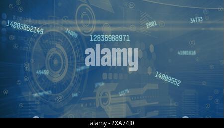 Image of numbers changing, data processing and scopes scanning Stock Photo