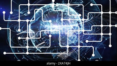 Image of network of connections over globe and data processing Stock Photo