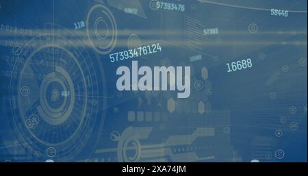 Image of numbers changing, data processing and scopes scanning Stock Photo