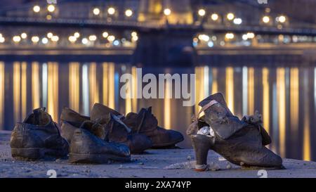 The Shoes on the Danube Bank monument in Budapest, Hungary. Stock Photo