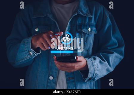 Operating system upgrade concept, installation app and software update process, modernize user equipment, update modern functions, developer released Stock Photo