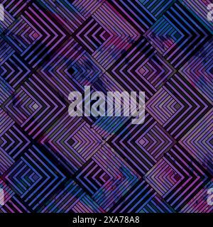 Violet zig zag seamless art based on south american indigenous patterns with water color effect at background Stock Vector