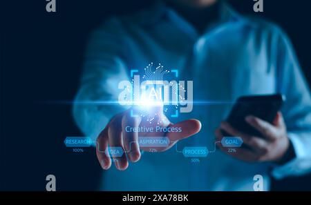AI learning machine technology concept. AI development to help work, AI Learning and expert Artificial Intelligence for Business analytics, modern tec Stock Photo