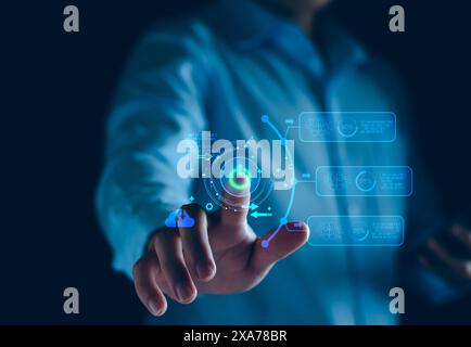 AI learning machine technology concept. AI development to help work, AI Learning and expert Artificial Intelligence for Business analytics, modern tec Stock Photo