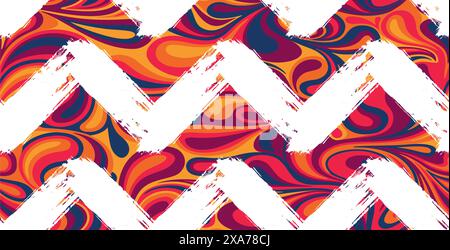 Beautiful vintage zig zag stroke with liquid background seamless pattern Stock Vector