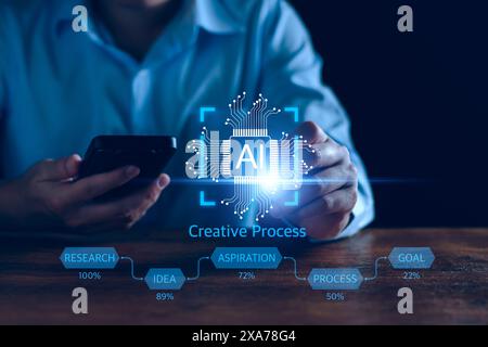 AI learning machine technology concept. AI development to help work, AI Learning and expert Artificial Intelligence for Business analytics, modern tec Stock Photo