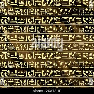 Ancient white egyptian hieroglyphs alphabet pattern over dark brown water color effect background seamless pattern Stock Vector