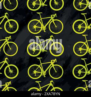 Green Bicycles seamless pattern over a black water color background Stock Vector