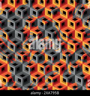 Modern cube  white and black and color effect seamless pattern Stock Vector