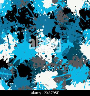blue white and grey splash spots camouflage seamless pattern Stock Vector