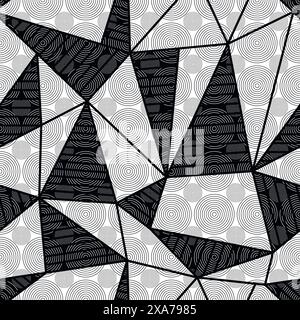 Modern geometric black and white seamless pattern with circles and triangles Stock Vector