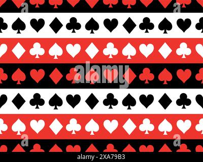 Poker and black jack red and black symbols pattern over a red and white square background Stock Vector