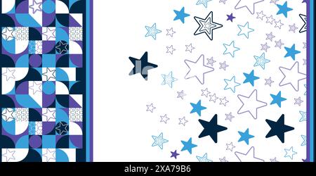 Beautiful violet and blue modern geometric stars seamless pattern with white background Stock Vector