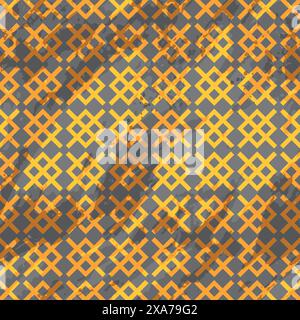 Geometric diamond golden symbols over black water color background effect seamless pattern Stock Vector