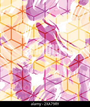 Cube grid water color effect seamless pattern Stock Vector