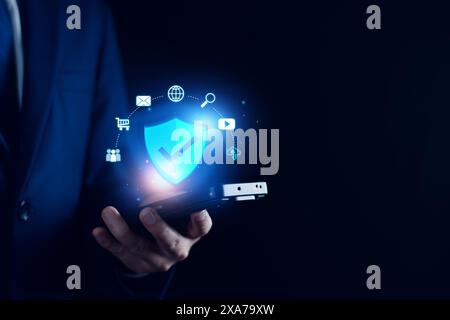 Network security system. Personal Data information on Tablet. Information and cyber security Technology Services. Internet Technology. Digital data pr Stock Photo