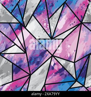 Modern geometric triangle grid art with white and black watercolor background pastel color seamless pattern Stock Vector
