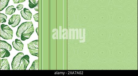 Beautiful nature organic seamless pattern with leaves lines and circle waves Stock Vector