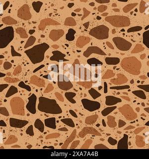 brown organic ground seamless pattern with big stones and worn out effect Stock Vector