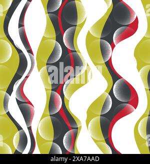 Modern spheres dots over color waves seamless pattern Stock Vector
