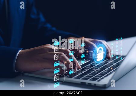Cybersecurity and privacy concept to protect data. Cyber lock folder and files internet network security technology. Secure access to user's personal Stock Photo