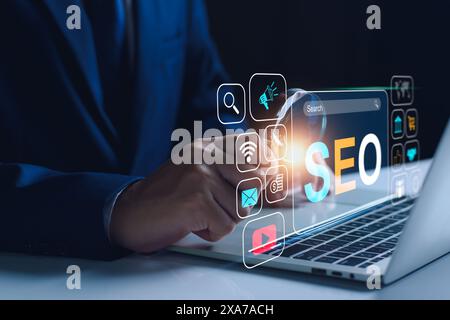 Digital marketing technology concept. Content planning advertising strategy. Online. Search Engine Optimisation. Internet and network. SEO. SMM. Adver Stock Photo