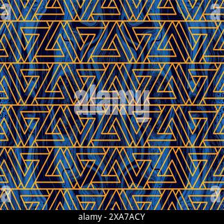 Modern triangle golden effect with blue marble at background seamless pattern Stock Vector