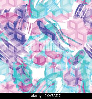 beautiful watercolor pastel colors with cube effect seamless pattern Stock Vector