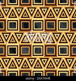 Brown and yellow geometric square and triangles based on indigenous art over dark water color effect at background Stock Vector