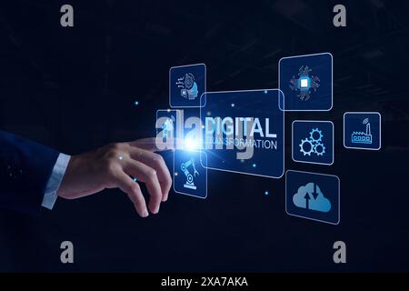 Digital transformation AI technology strategy, digitization and digitalization of business processes and data, Artificial Intelligence, optimize and a Stock Photo